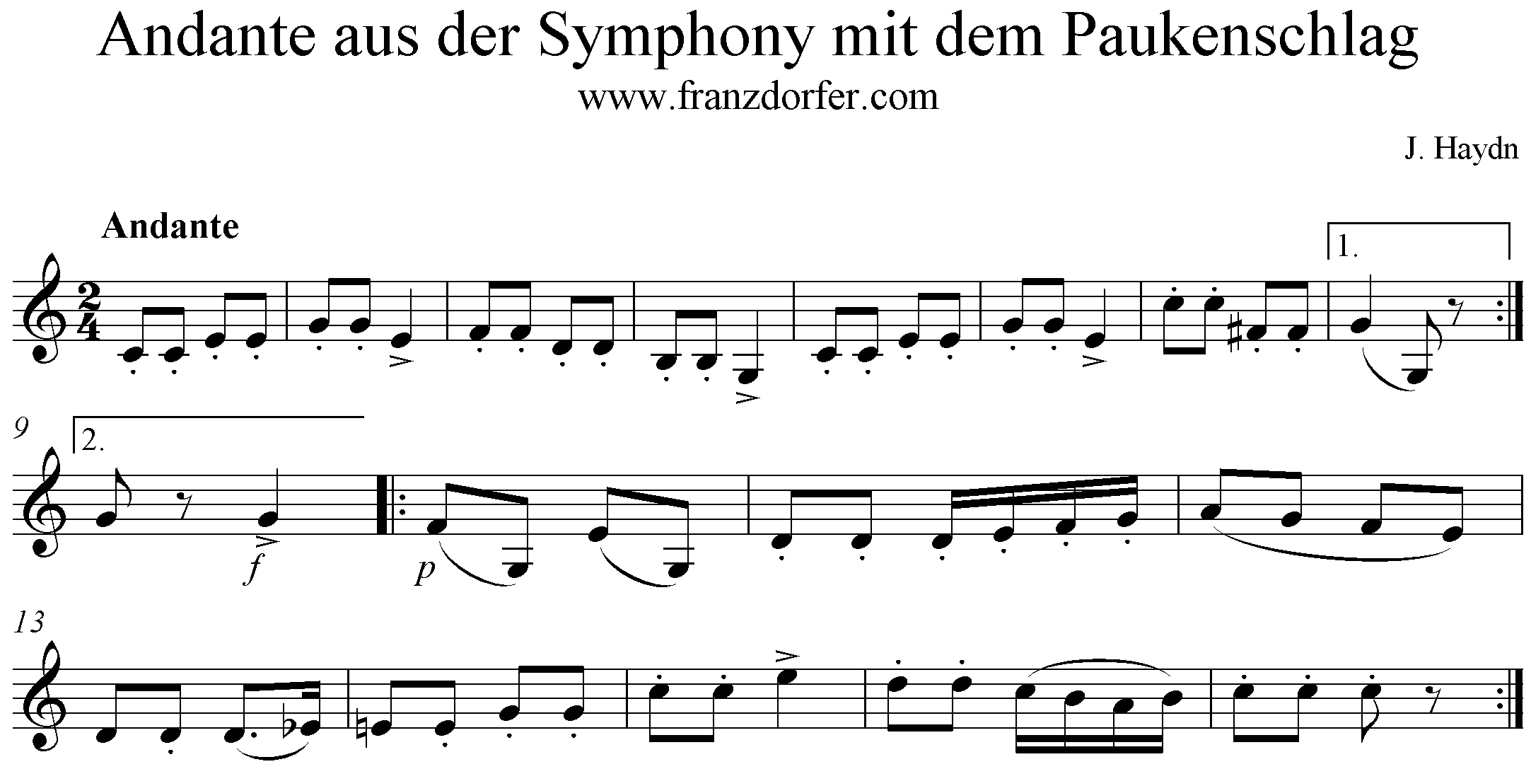 Theme Andante symphony mit dem Paikenschlag, C-Major